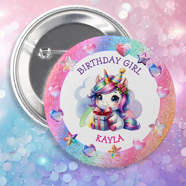 Personalized Girl's Birthday Unicorn Button (Creator Uploaded)