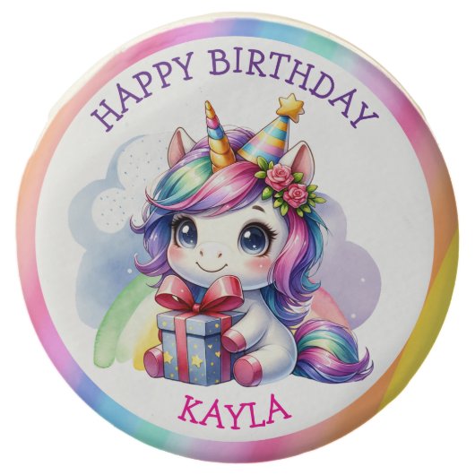 Personalized Girl's Birthday Unicorn Chocolate Covered Oreo (Front)