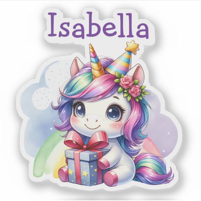 Personalized Girl's Birthday Unicorn Sticker (Front)