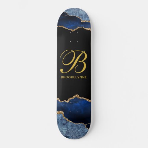 Personalized Girls Blue Black Agate Skateboard