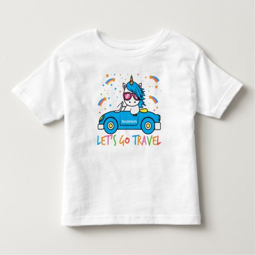 Personalized Girls Blue Car Unicorn Travel   Toddler T_shirt