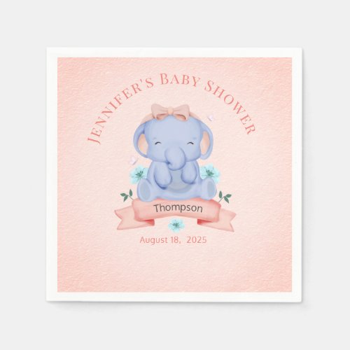 Personalized Girls Blue Elephant Coral   Napkins