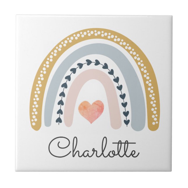 Personalized Girl's Boho Rainbow  Ceramic Tile (Front)