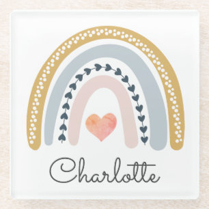 Personalized Girl's Boho Rainbow  Glass Coaster