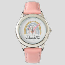 Personalized Girl's Boho Watercolor Rainbow Heart Watch
