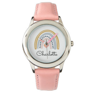 Personalized Girl's Boho Watercolor Rainbow Heart Watch