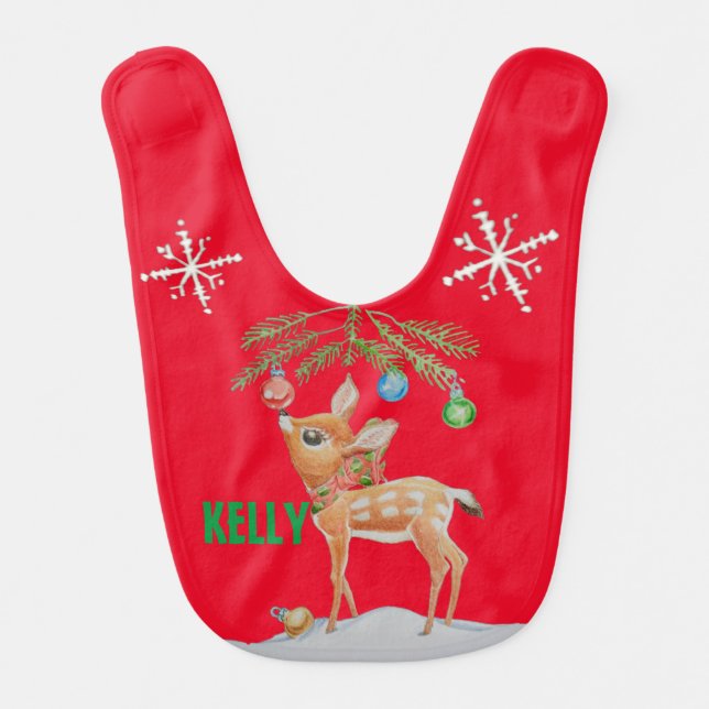 Personalized Girls Christmas Baby Bib (Front)