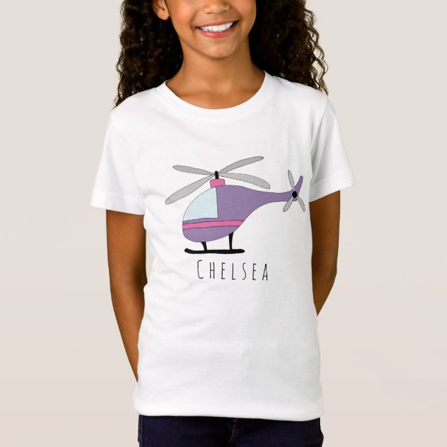 Personalized Girls Cool Helicopter Aircraft & Name T-Shirt (Front)