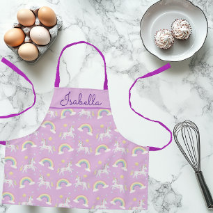 Personalized Girls Cute Magical Unicorn Rainbow Apron