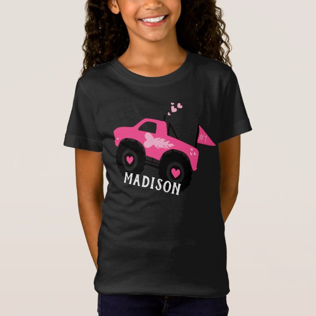 Personalized Girls Cute Pink Monster Truck T-Shirt (Front)