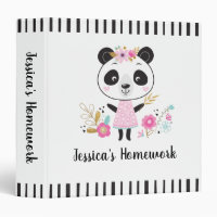 Personalized Girls Cute Pink Panda School Homework