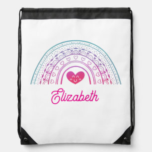 Personalized Girls Cute Whimsical Boho Rainbow Drawstring Bag