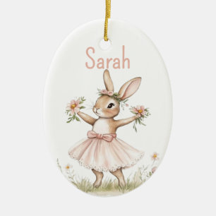 Personalized Girls Easter Bunny Basket Name Tag Ceramic Ornament