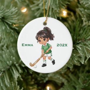 Personalized Girls Field Hockey Player Ceramic Ornament