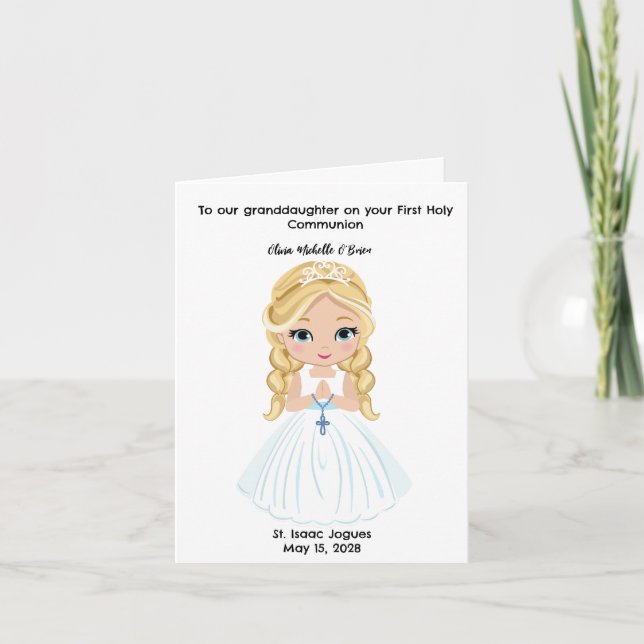 Personalized Girls First Holy Communion  Card (Front)