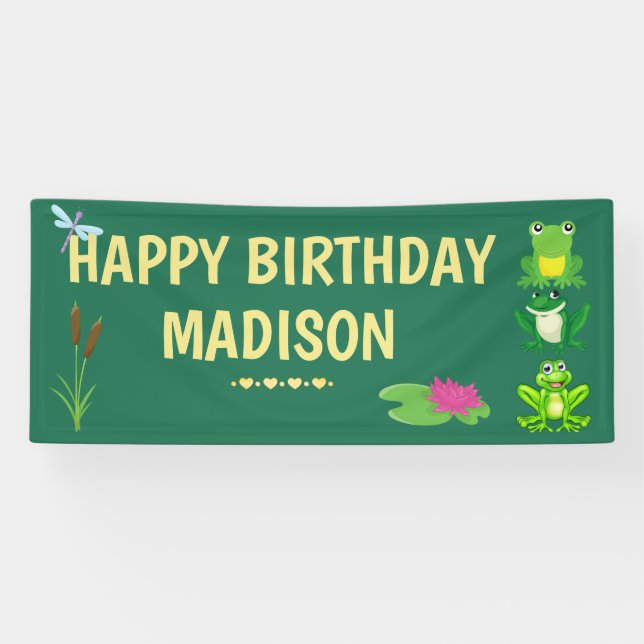 Personalized Girls Frog Birthday Banner (Horizontal)