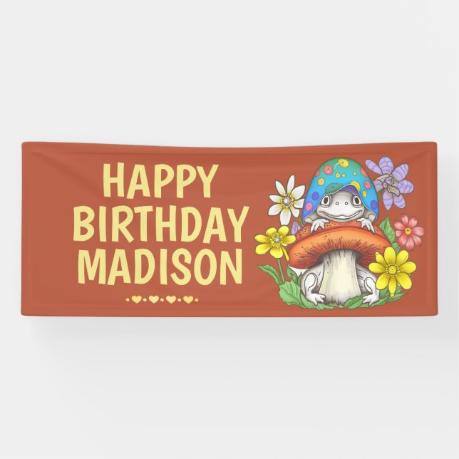 Personalized Girls Frog Birthday Banner (Horizontal)