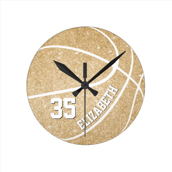 personalized girls golden basketball round clock