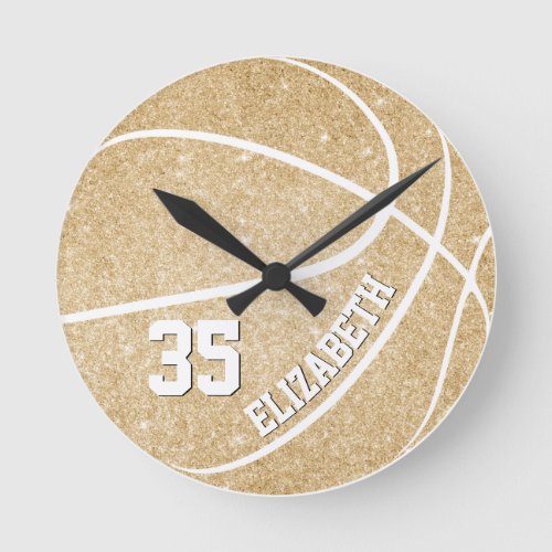 personalized girls golden basketball round clock