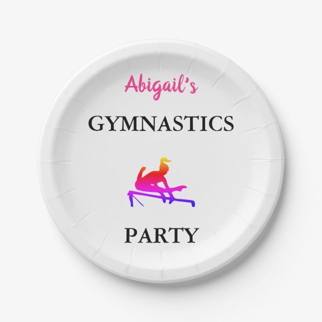 Personalized Girls Gymnastics Birthday Party Paper Plates (Front)