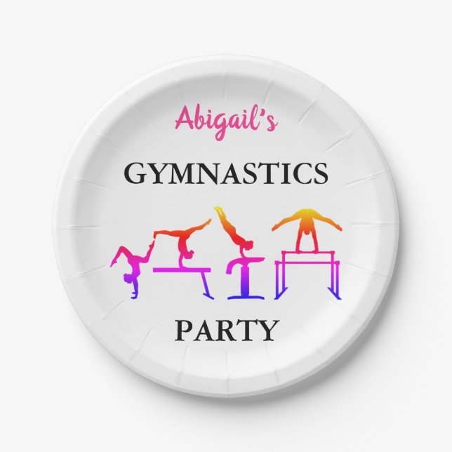 Personalized Girls Gymnastics Birthday Party Paper Plates (Front)