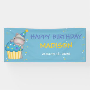 Personalized Girls Hippo Birthday Banner