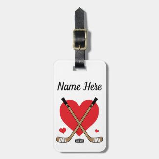 Personalized Girls Hockey Name Love Heart Sticks Luggage Tag