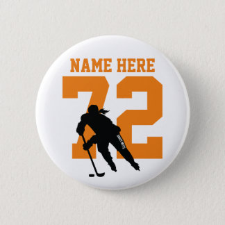 Personalized Girls Hockey Name Number Orange Button