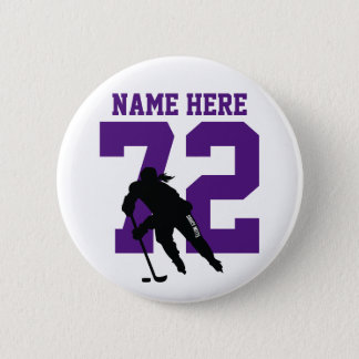 Personalized Girls Hockey Name Number Purple Button