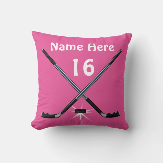 Personalized Girls Hockey Pillows her NAME, NUMBER (Front)