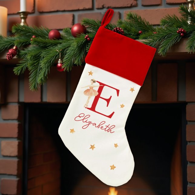 Personalized Girls Initial Holiday Ballerina Christmas Stocking (Creator Uploaded)