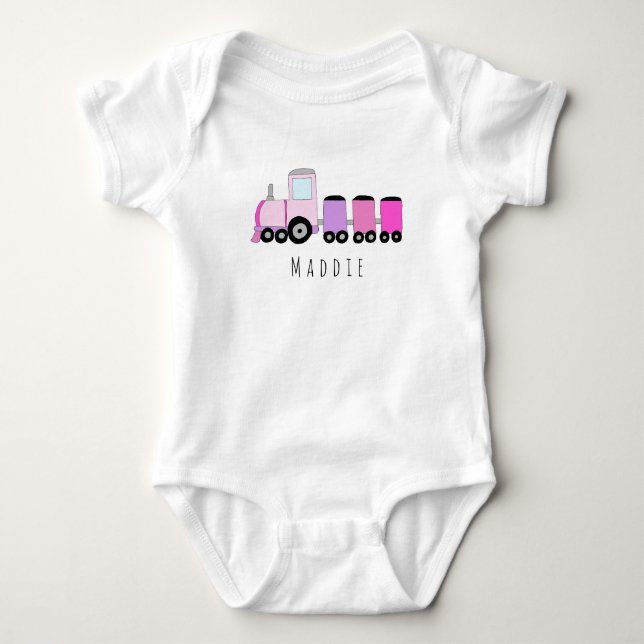 Personalized Girl's Locomotive Train with Name Baby Bodysuit (Front)