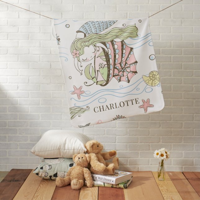 Personalized Girl's Mermaid Baby Blanket (In Situ)