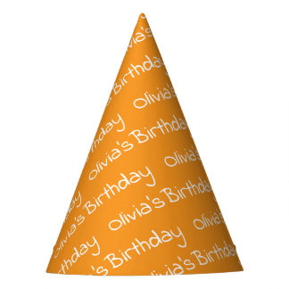 Personalized Girl's Name Birthday Orange Party Hat