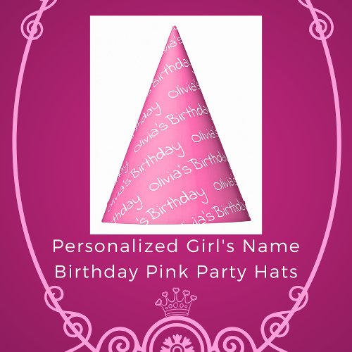 Personalized Girls Name Birthday Pink Party Hats