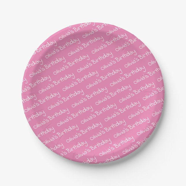 Personalized Girl's Name Birthday Pink Party  Paper Plates (Front)