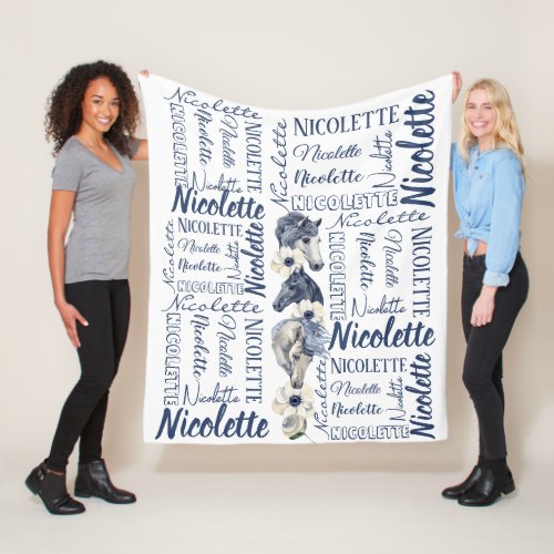 Personalized girls name blanket with horses 
