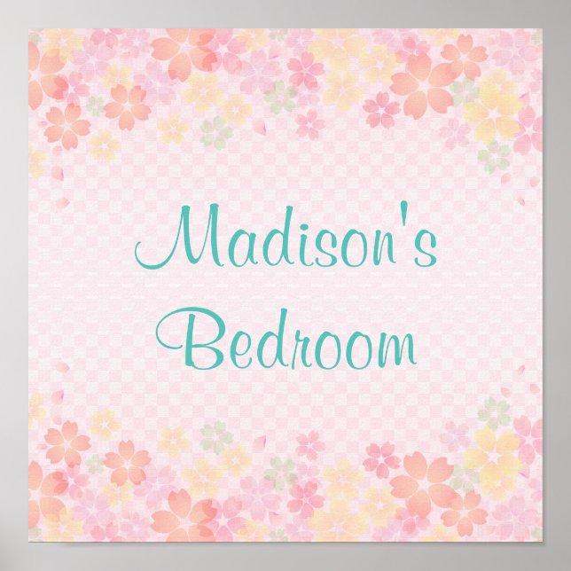Personalized Girls Name Blue Pink Modern Girly Poster (Front)
