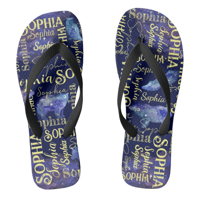 Personalized girls name celestial animals collage  flip flops (Footbed)