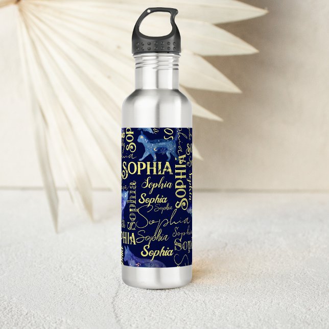 Personalized girls name celestial animals collage stainless steel water bottle (Celestial animals personalized girls name collage water bottle gifts for girls )