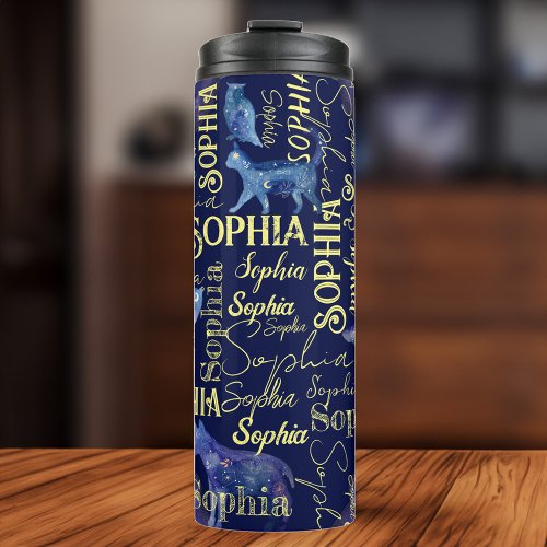 Personalized girls name celestial animals collage  thermal tumbler