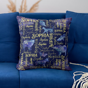 Personalized girls name celestial animals collage  throw pillow