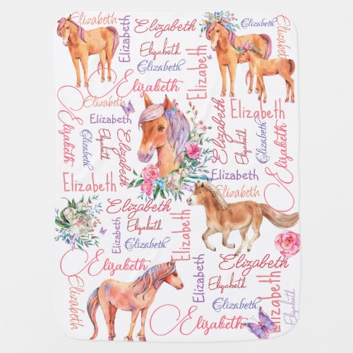 Personalized girls name collage with ponies baby blanket