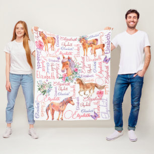 Personalized girls name collage with ponies fleece blanket