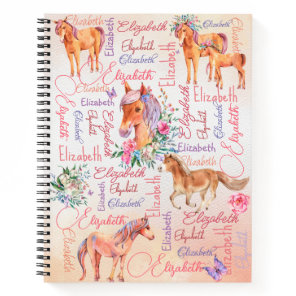 Personalized girls name collage with ponies notebook