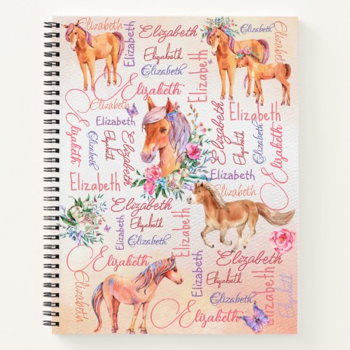 Personalized girls name collage with ponies notebook