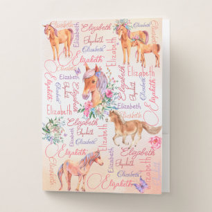 Personalized girls name collage with ponies  pocket folder