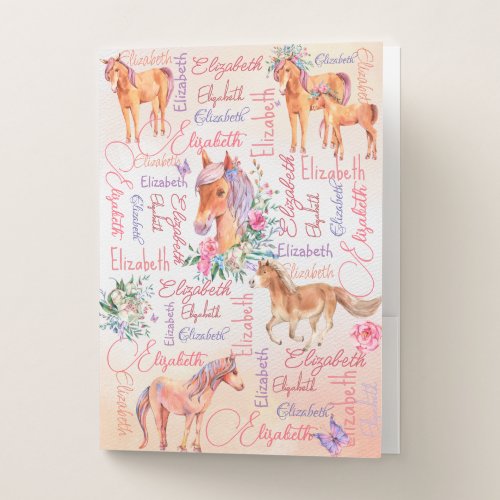 Personalized girls name collage with ponies  pocket folder