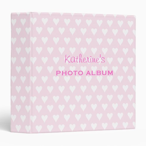 Personalized girls name K pink hearts photo album Binder