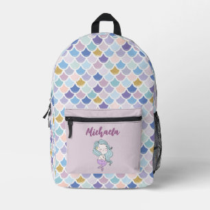 Personalized Girl's Name Mermaid Scales Printed Backpack